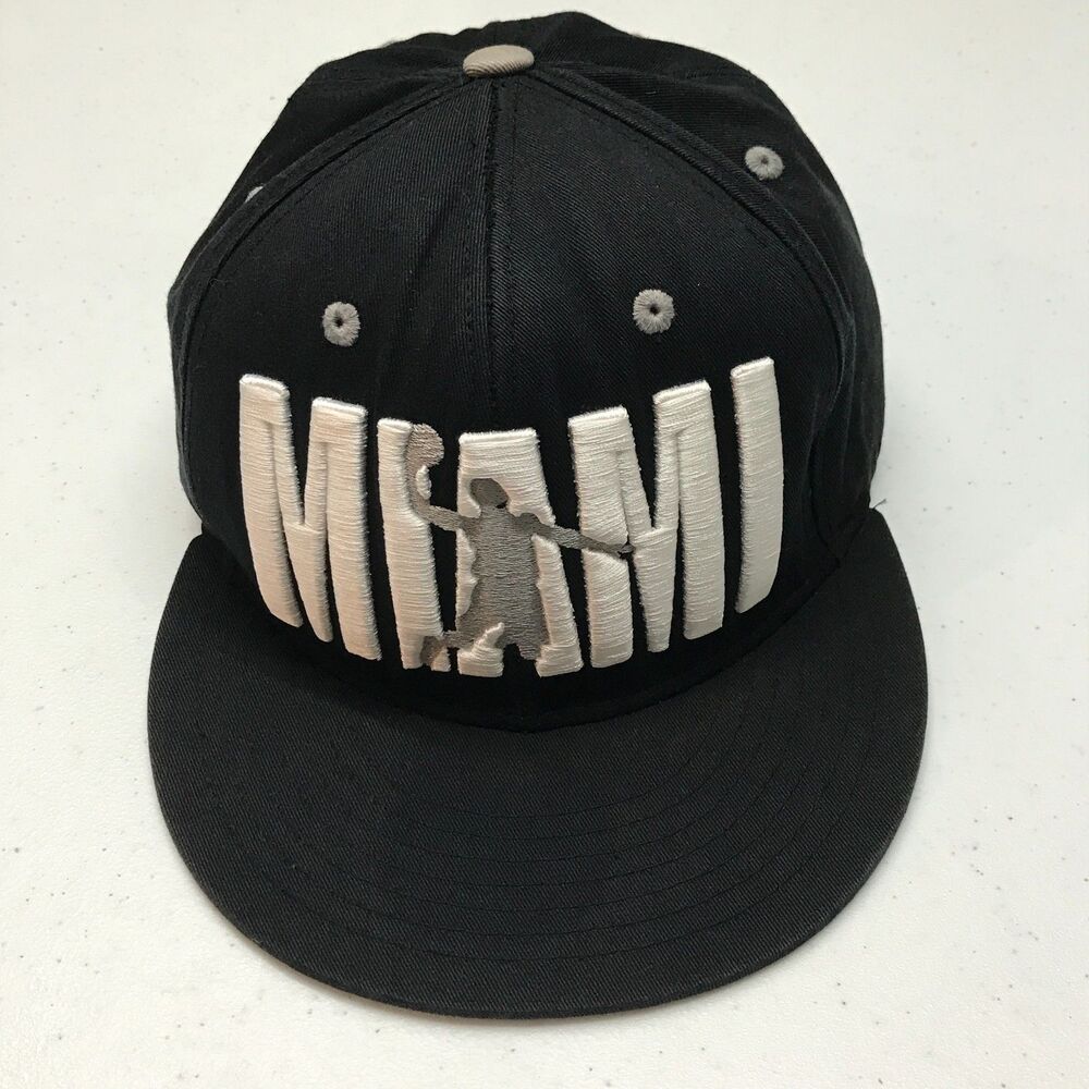 KB Ethos Miami Black & White Snapback Hat w/ Gray Basketball Player Silhouette